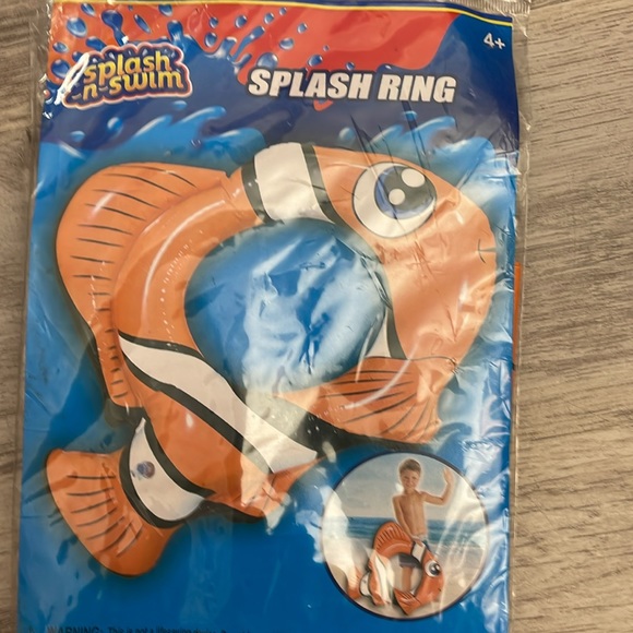 NWT Splash-n-Swim Orange, White & Black Fish Shaped Inflatable Splash Ring - Picture 4 of 4